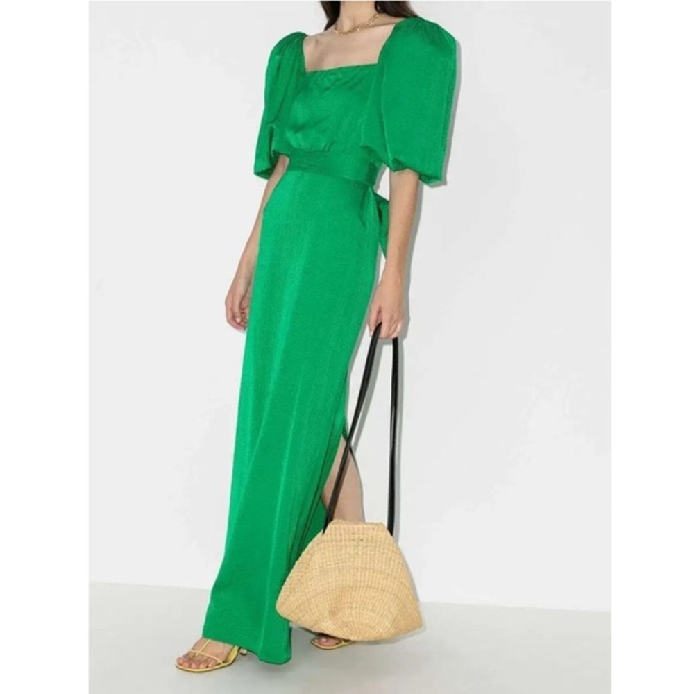 JOHANNA ORTIZ Emerald Thread Of Thought Puff-Sleeve Belted Maxi Dress